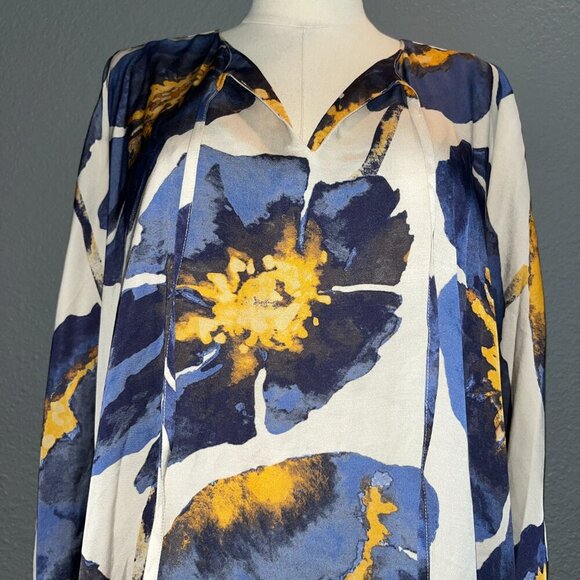 HOUSE OF AZOIIA SILK BLEND BLUE FLOWERS KAFTAN DRESS - NEW WITH TAGS - XXL/3XL - Picture 3 of 16